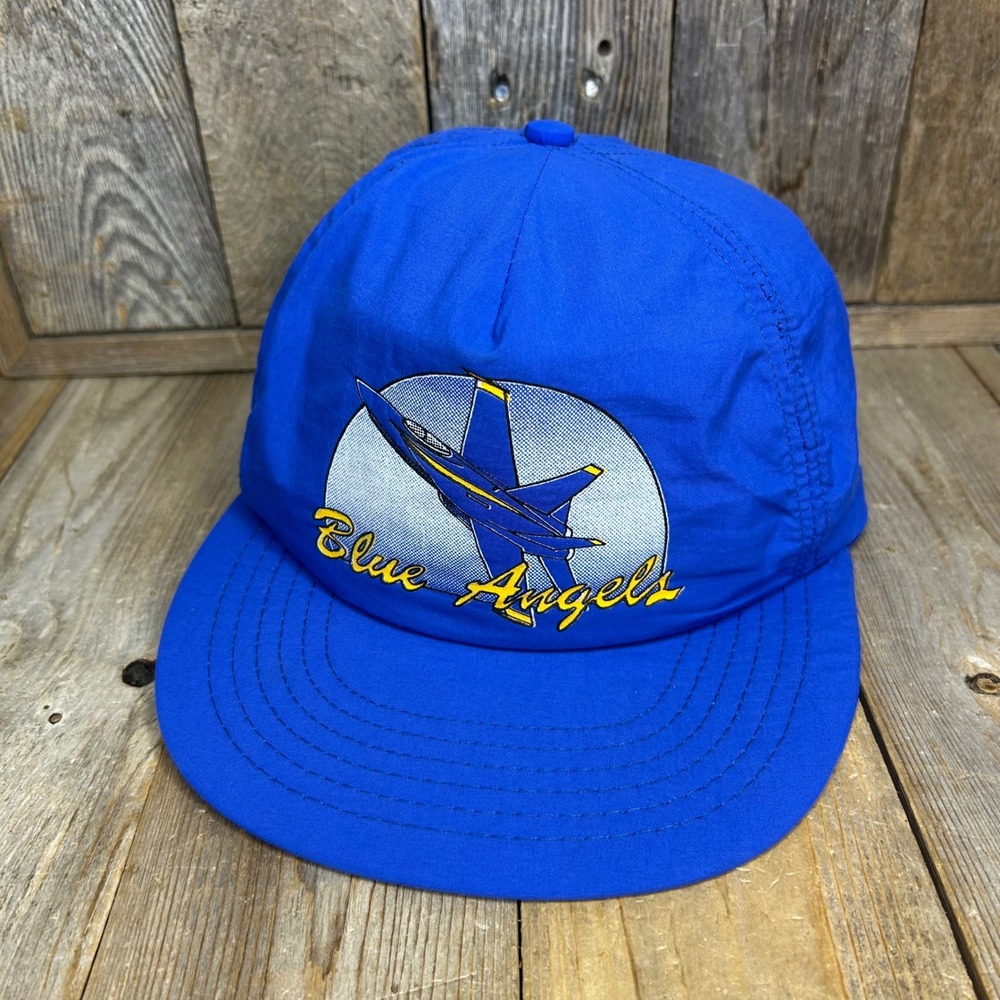 Vintage Blue Angels Hat US Navy Flight Team Snapback Blue Nylon Cap Made in USA